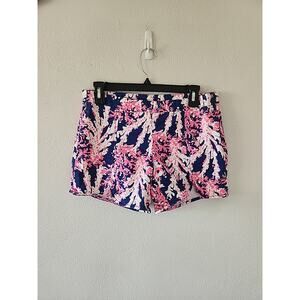 Lilly Pulitzer Chino Shorts Size 2 Hazel Stretch Tropical Print Blue Pink